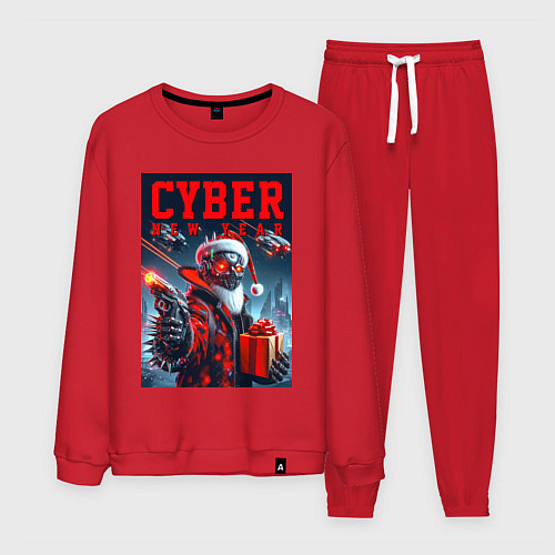 Мужской костюм Cyber Santa with a gun - ai art / Красный – фото 1