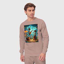 Костюм хлопковый мужской Трио скелетов музицируют на грибной поляне, цвет: пыльно-розовый — фото 2