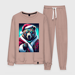 Костюм хлопковый мужской Cyber bear - Santa Claus, цвет: пыльно-розовый