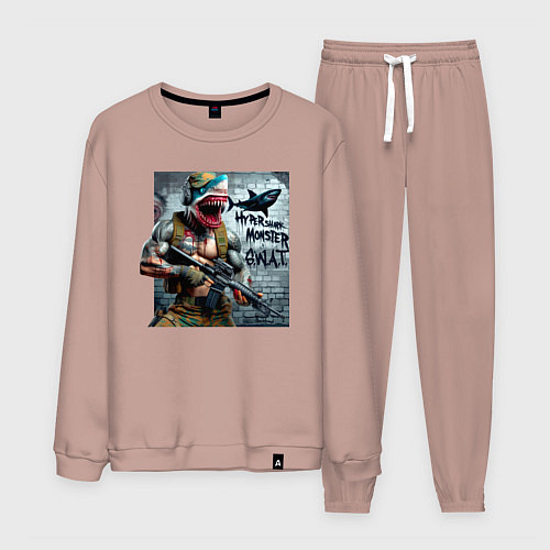 Мужской костюм Hyper shark monster swat - ai art fantasy / Пыльно-розовый – фото 1