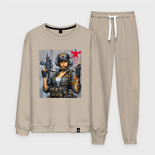Мужской костюм Cool military girl - graffiti / Миндальный – фото 1