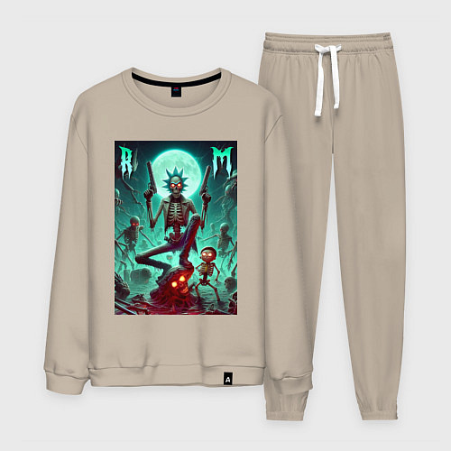 Мужской костюм Скелет Рика с двумя пистолетами и Морти / Миндальный – фото 1