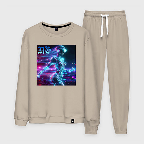 Мужской костюм Neon cyber girl - ai art / Миндальный – фото 1