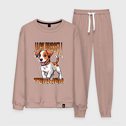 Костюм хлопковый мужской Собака Джек-рассел-терьер, цвет: пыльно-розовый