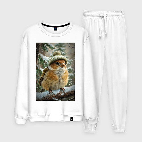 Мужской костюм Воробей в шапке / Белый – фото 1