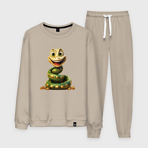 Мужской костюм Зеленая змейка с улыбкой / Миндальный – фото 1