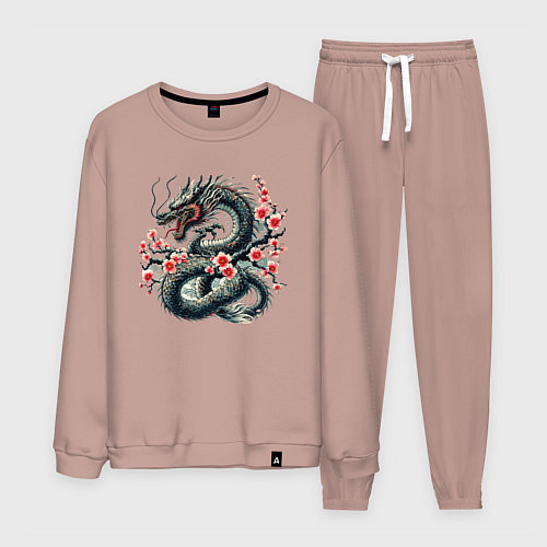 Мужской костюм Japanese dragon and sakura - irezumi / Пыльно-розовый – фото 1