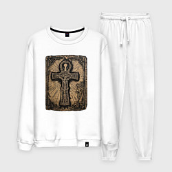 Костюм хлопковый мужской Египетский крест Анкх знак вечной жизни, цвет: белый