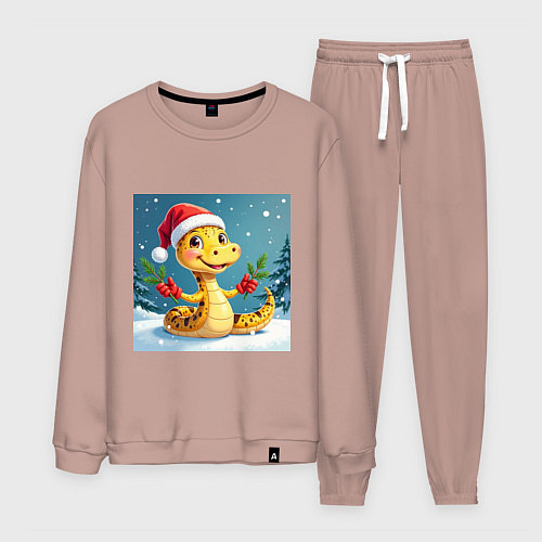 Мужской костюм Символ 2025 нового года змея в шаке Санты / Пыльно-розовый – фото 1