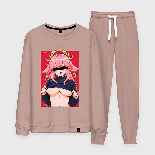 Мужской костюм Яэ Мико в стиле 80х - Геншин Импакт / Пыльно-розовый – фото 1