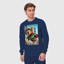 Костюм хлопковый мужской Бэткапи летит над улицей Нью-Йорка, цвет: тёмно-синий — фото 2