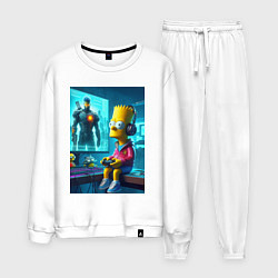 Костюм хлопковый мужской Bart Simpson is an avid gamer, цвет: белый
