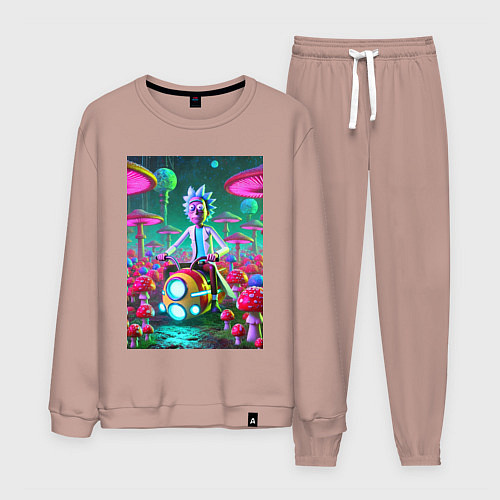 Мужской костюм Рик на космическом мотоцикле - нейроарт / Пыльно-розовый – фото 1