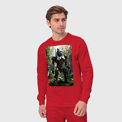 Костюм хлопковый мужской Кибер-пантера вышла на охоту, цвет: красный — фото 2