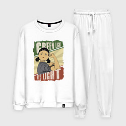 Костюм хлопковый мужской Зелёный и красный свет, цвет: белый