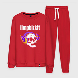 Костюм хлопковый мужской Limp Bizkit - неоновый череп, цвет: красный