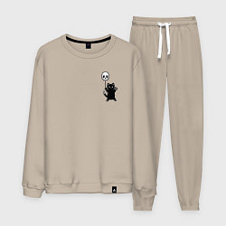 Костюм хлопковый мужской Черный кот с шариком, цвет: миндальный