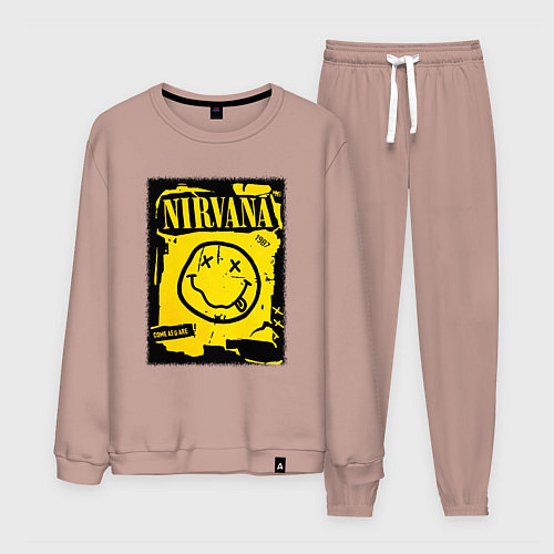 Мужской костюм Нирвана логотип смайл / Пыльно-розовый – фото 1