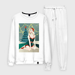 Костюм хлопковый мужской Девушка в новогоднем костюме, цвет: белый