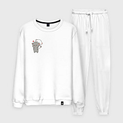 Костюм хлопковый мужской Белый котик на спине у серого для пары, цвет: белый