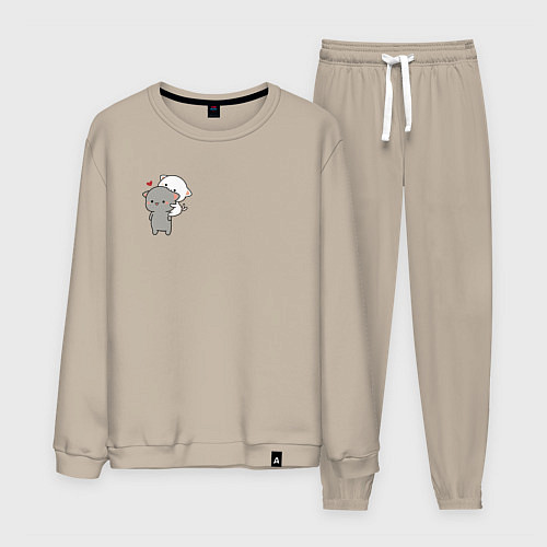 Мужской костюм Белый котик на спине у серого для пары / Миндальный – фото 1