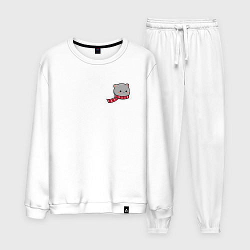 Мужской костюм Милый серый котик в шарфике для пары / Белый – фото 1