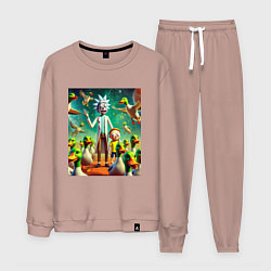 Костюм хлопковый мужской Рик и Морти среди уток - нейроарт, цвет: пыльно-розовый