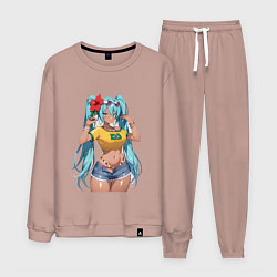 Костюм хлопковый мужской Miku Hatsune с цветком, цвет: пыльно-розовый