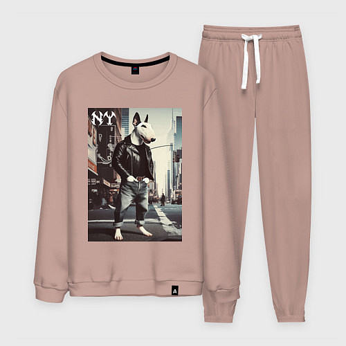 Мужской костюм Dude bull terrier is a New Yorker / Пыльно-розовый – фото 1
