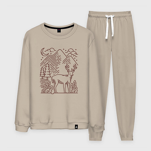 Мужской костюм Горы и олень / Миндальный – фото 1