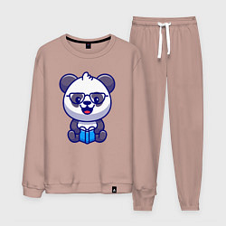 Костюм хлопковый мужской Панда с книгой, цвет: пыльно-розовый