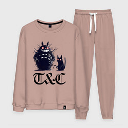 Костюм хлопковый мужской Totoro and black cat - anime, цвет: пыльно-розовый