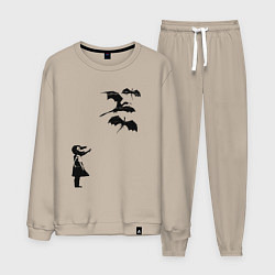 Костюм хлопковый мужской Девочка и дракончики, цвет: миндальный