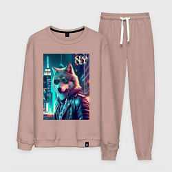 Мужской костюм Крутой волчара в ночном Нью-Йорке - нейроарт