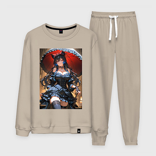 Мужской костюм Девушка-кошка под ажурным зонтом / Миндальный – фото 1