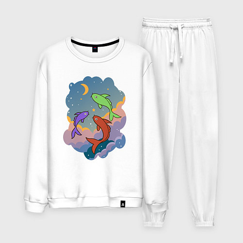 Мужской костюм Рыбы, летающие в небе / Белый – фото 1