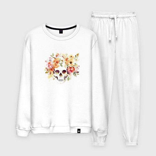Мужской костюм Акварельный череп с цветами / Белый – фото 1