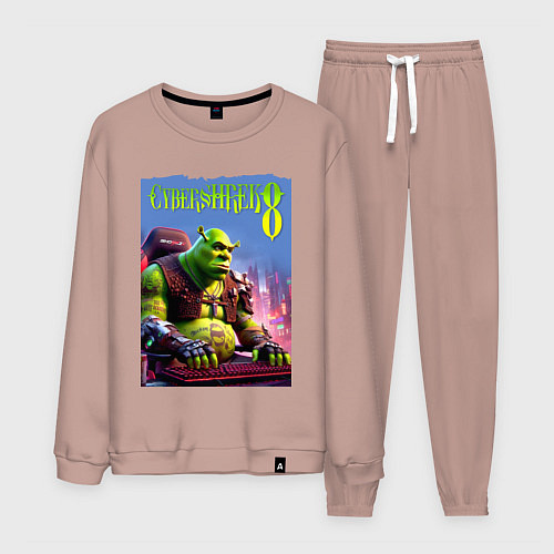 Мужской костюм Кибер Шрек в татухах - прикол / Пыльно-розовый – фото 1