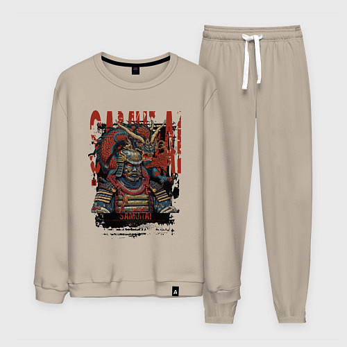 Мужской костюм Самурай с драконами в стиле ирезуми / Миндальный – фото 1