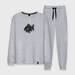 Костюм хлопковый мужской Декоративная татуировка рыбы, цвет: меланж