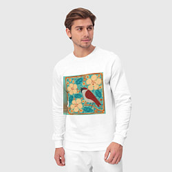 Костюм хлопковый мужской Воробей на ветке яблони, цвет: белый — фото 2