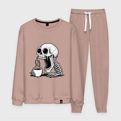 Костюм хлопковый мужской Skeleton with coffee, цвет: пыльно-розовый