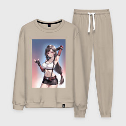 Костюм хлопковый мужской Тифа Локхарт из Final Fantasy VII, цвет: миндальный