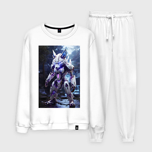 Мужской костюм Киборг лиса с неоновой подсветкой / Белый – фото 1