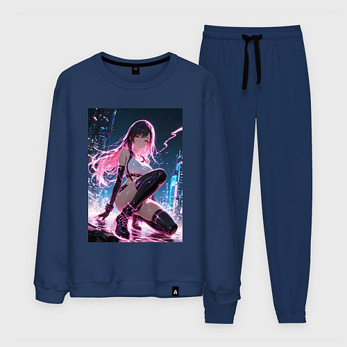 Мужской костюм Тифа Локхарт из Final Fantasy VII в стиле киберпан / Тёмно-синий – фото 1