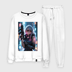 Костюм хлопковый мужской Наемник в стиле Cyberpunk, цвет: белый