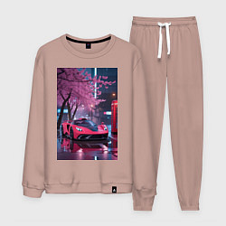 Костюм хлопковый мужской Суперкар и сакура, цвет: пыльно-розовый