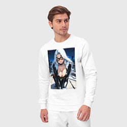 Костюм хлопковый мужской Черная кошка на крыше небоскреба, цвет: белый — фото 2