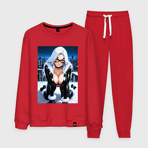 Мужской костюм Черная кошка на крыше небоскреба / Красный – фото 1