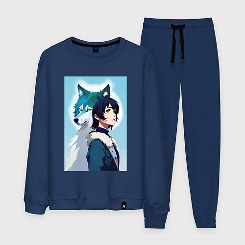 Мужской костюм Мечтательная девчонка и волк - нейроарт / Тёмно-синий – фото 1